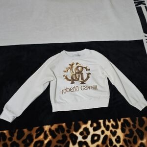 Roberto Cavalli White Sweatshirt with Gold Emblem